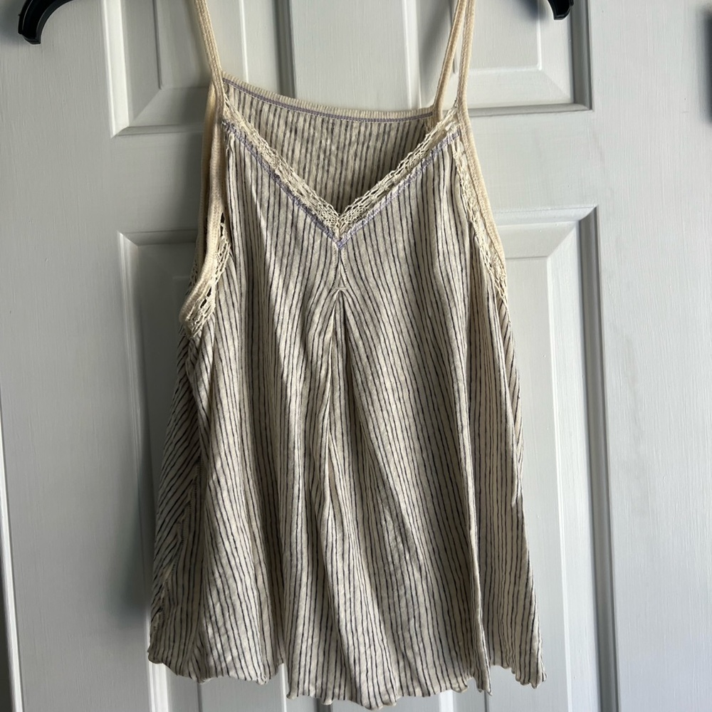 Free People Striped Cream and Gray Tank Top